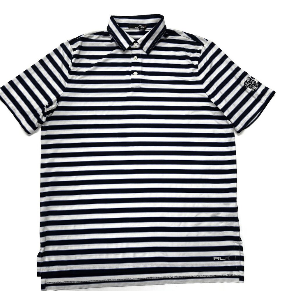 RLX‎ Ralph Lauren Polo Shirt Mens XL Blue Striped Short Sleeve Stretch Golf